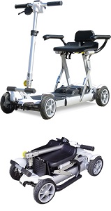 軽量小型折畳式で携行が容易なJOYカート（ハンドル型電動車いす）。