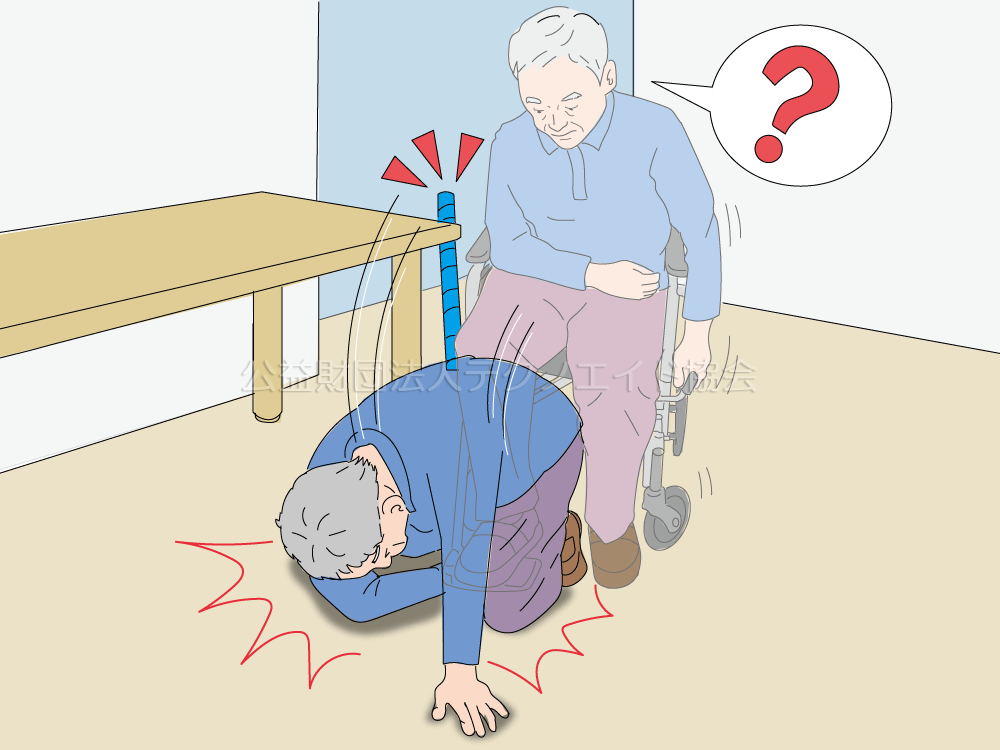 Case:427 ラップの芯で代用したブレーキ延長棒がテーブルに引っ掛り動けなくなる