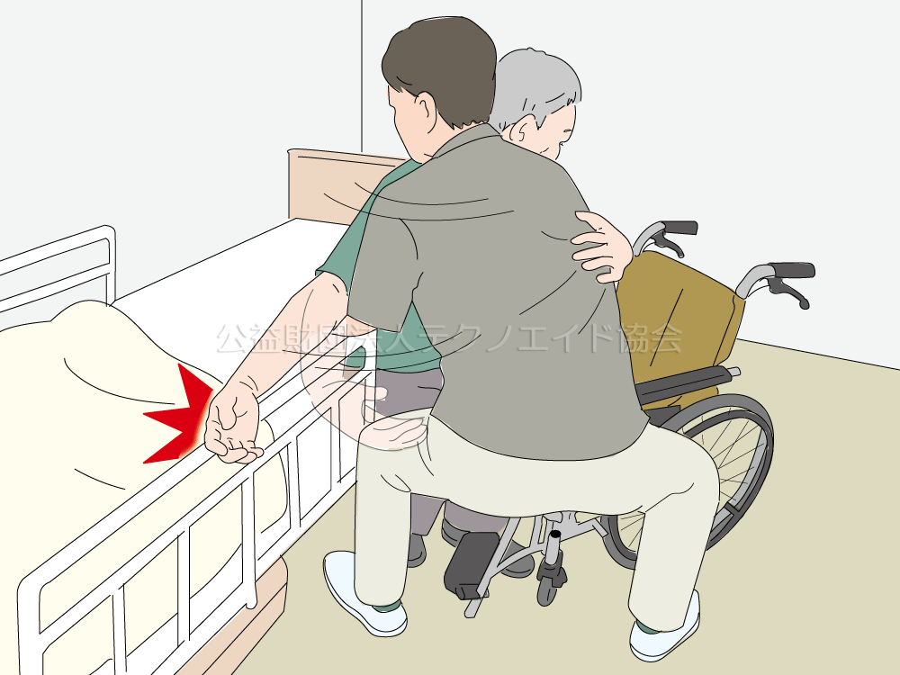 Case:433 車いすへ移乗する際に、本人の手を柵ににぶつけそうになる