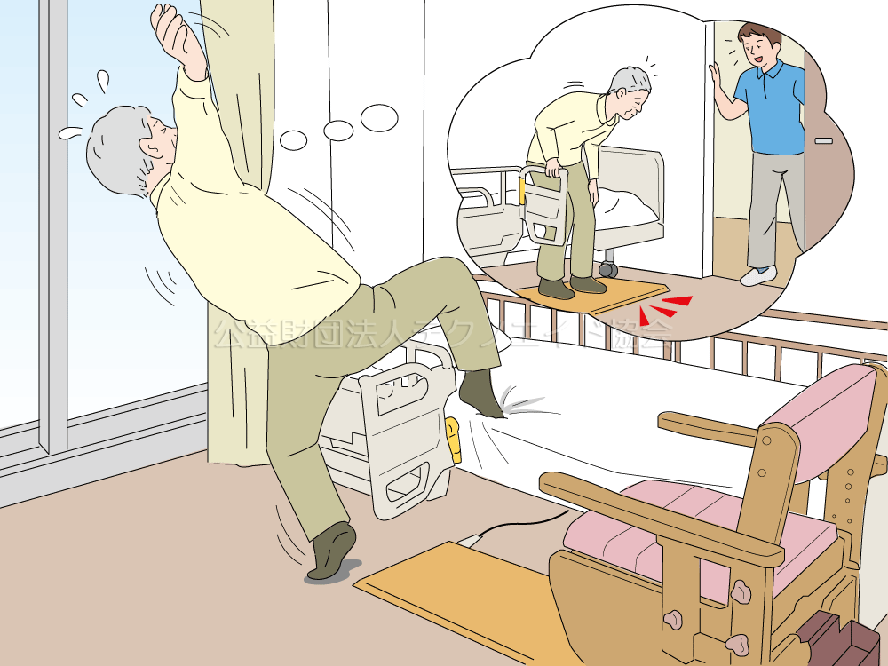 Case434:ベッド下のセンサーマットを無理にまたぎ越そうとして転倒しそうになる